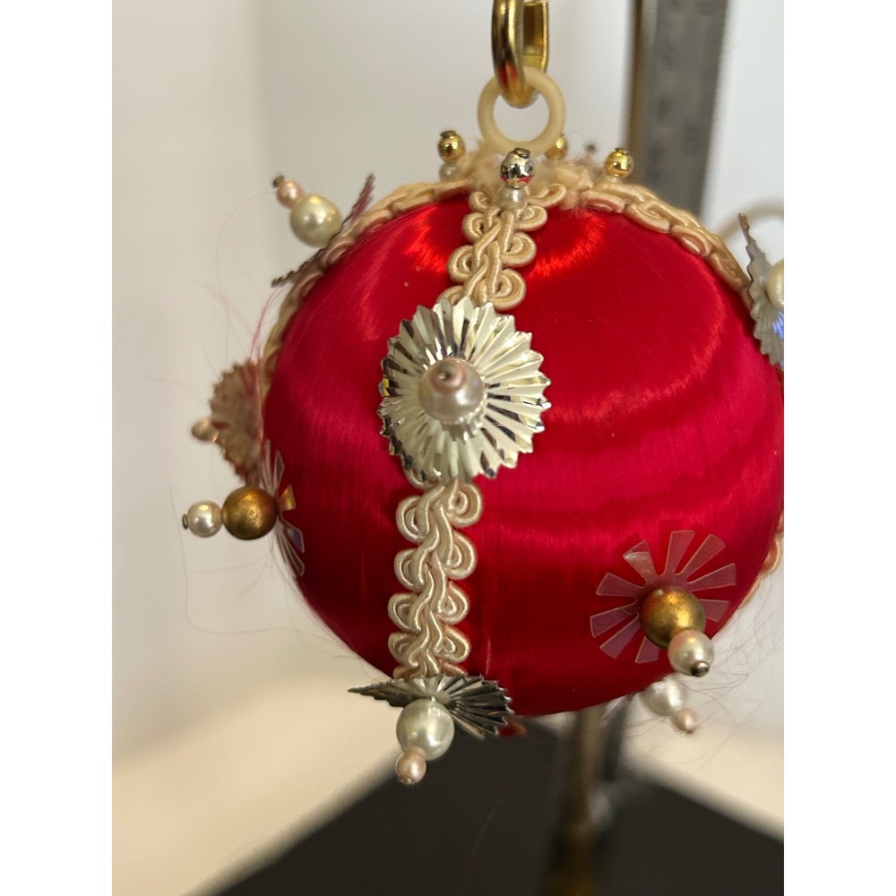 Christmas Ornament Christmas Red Satin Beaded Sequin Collectible Vintage